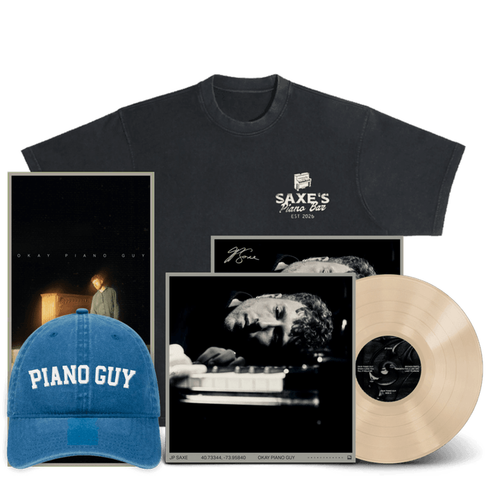 Bundle - JP Saxe - Okay Piano Guy : Fan Pack - D2C Exclusive Signed Vinyl (with poster), Piano Bar T-shirt & Hat 