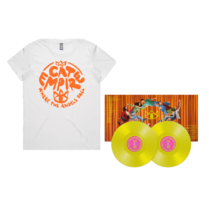 Merch - The Cat Empire - Where The Angels Fall Vinyl + Tee Bundle [w/ White/Orange Tee]
